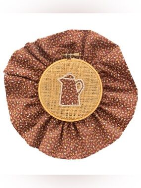 Vintage Handmade Embroidery Hoop Pitcher or Percolator